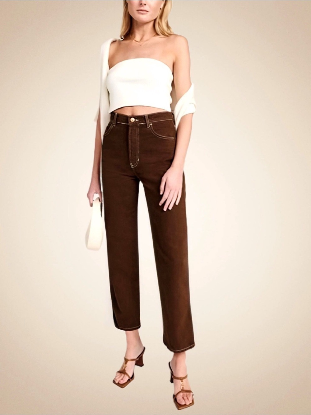 REFORMATION Cowboy Chocolate Brown Straight Leg Lightweight Cropped Jeans 27